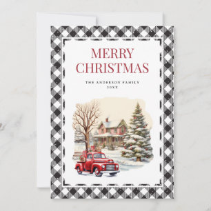 Schwarze-Weiße-Karo-Rot-LKW-Weihnachtskarte Feiertagskarte
