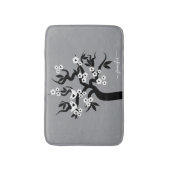 Schwarze, weiße Liebesvögel Kirschbaum, Blüten gra Badematte (Vorderseite Vertikal)