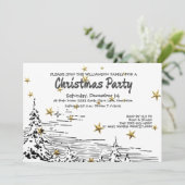 Schwarze, weiße Linie Zeichnend Schneeszene Weihna Einladung (Stehend Vorderseite)