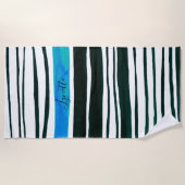 Schwarze, weiße, mediterran blaue Streifen Strandtuch (Vorderseite)