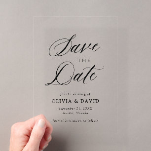 Schwarze & Weiße Minimalistische Hochzeit - Termin Acryleinladungen