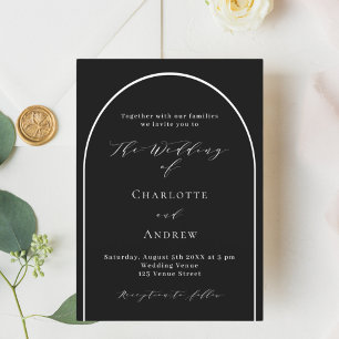 Schwarze weiße moderne Schrift Hochzeit Bogen Einladung