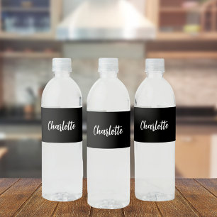 Schwarze weiße Namensschrift elegante Moderne Wasserflaschenetikett
