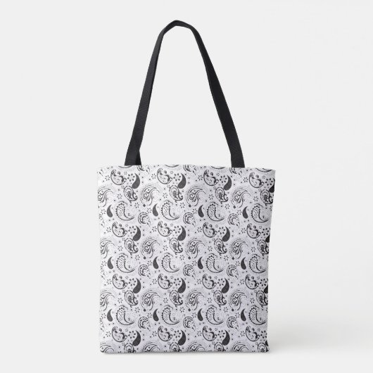Schwarze weiße Paisley-Designertasche Tasche (Rückseite)