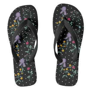 Schwarze Weiße Punktierte Wilde Blume Badesandalen