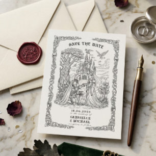Schwarze Weiße Ritter Braut Schloss Gotische Hochz Save The Date