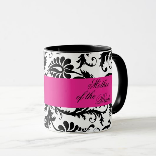 Schwarze, weiße, rosa Damast-Mutter der Tasse (VorderseiteRechts)