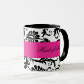 Schwarze, weiße, rosa Damast-Trauzeugin-Tasse Tasse (VorderseiteRechts)