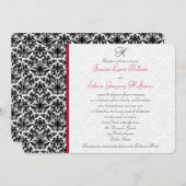 Schwarze, weiße, rote Damast Einladung zur Hochzei (Vorne/Hinten)
