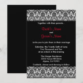 Schwarze/weiße/rote Damast-Hochzeits-Einladung Einladung (Vorne/Hinten)