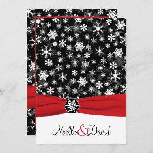 Schwarze, weiße, rote Schneeflocken Einladung Hoch (Vorne/Hinten)