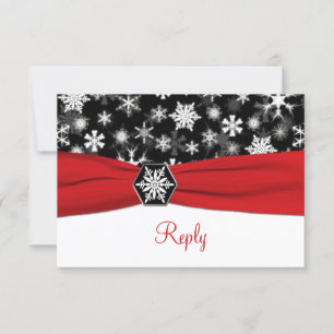 Schwarze, Weiße, Rote Schneeflocken Hochzeit Antwo RSVP Karte