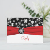 Schwarze, weiße, rote Schneeflocken - Hochzeitskar RSVP Karte (Stehend Vorderseite)