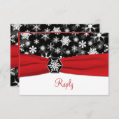 Schwarze, weiße, rote Schneeflocken - Hochzeitskar RSVP Karte (Vorne/Hinten)