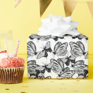 Schwarze weiße Schmetterlinge Geschenkpapier
