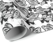 Schwarze weiße Schmetterlinge Geschenkpapier (Rolleneckpunkt)