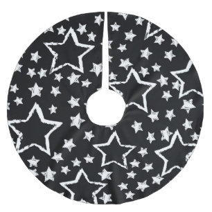 Schwarze, weiße Sterne: urbane Grunge. Polyester Weihnachtsbaumdecke