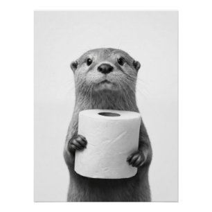 Schwarze-Weiße stoische Otter hält Toilettenpapier Poster