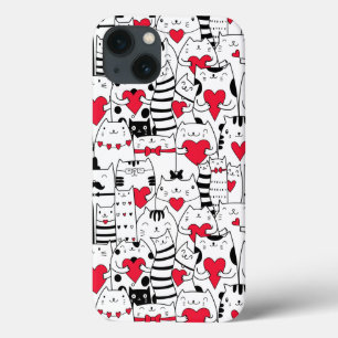 Schwarze weiße süße Katze rotes Herz Case-Mate iPhone Hülle