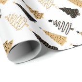 Schwarze, weiße und goldene Weihnachtsbaume Geschenkpapier (Rolleneckpunkt)