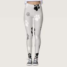 Schwarze, weiße und graue Hundepaw-Leggings