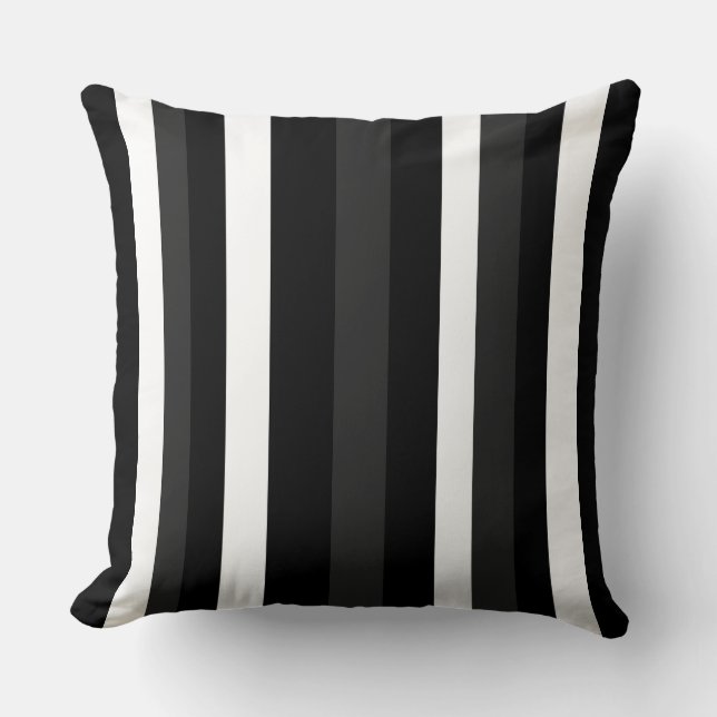 Schwarze, weiße und graue Streifen Kissen (Vorderseite)