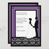 Schwarze, weiße und Lila Damaskus Hochzeitseinladu Einladung (Vorne/Hinten)
