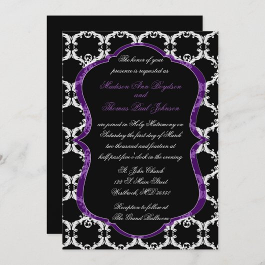 Schwarze, weiße und lila einladung (Vorne/Hinten)