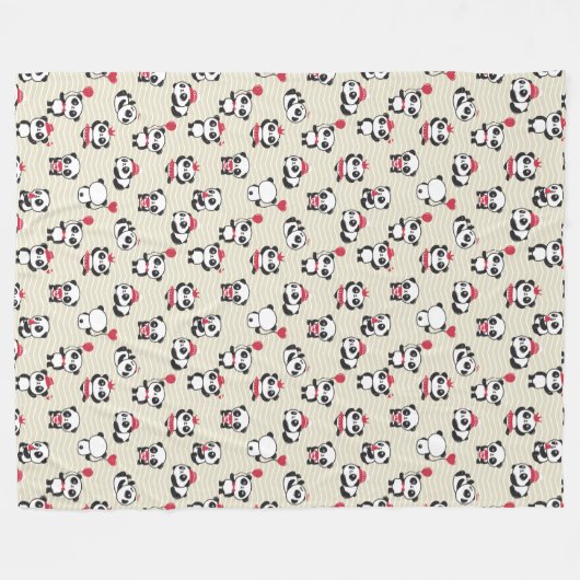 Schwarze, weiße und rosa Panda Bären Fleece Blanko (Vorderseite (Horizontal))