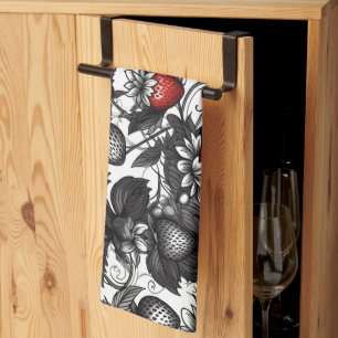 Schwarze, weiße und rote Erdbeeren überall Geschirrtuch