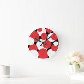 Schwarze, weiße und rote Polka-Punkte Runde Wanduhr (Zuhause)