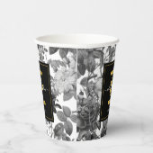 Schwarze, weiße, Vintage Blütenmonogramm Pappbecher (Rechts)