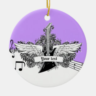 Schwarze weiße violette E-Gitarre mit Flügeln Keramik Ornament