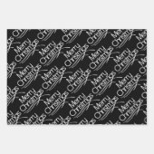 Schwarze, weiße Weihnachtstypografie und Weihnacht Geschenkpapier Set (Vorderseite)