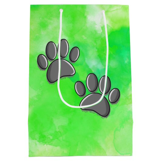 Schwarze Welpe Paw druckt Aquarell Mittlere Geschenktüte (Rückseite)