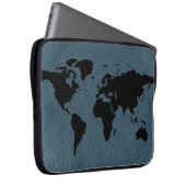 Schwarze Weltkarte ~ blaues Leder Laptopschutzhülle (Vorne Rechts)