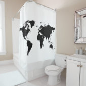 Schwarze Weltkarte in Weiß Duschvorhang (Beispiel)