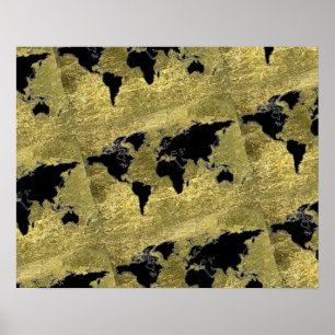 schwarze Weltkarte Kunstdekor Poster