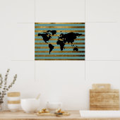 Schwarze Weltkarte mit Streifen Poster (Küche)