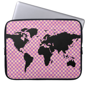 Schwarze Weltkarte ~ Rosen Pixel Laptopschutzhülle