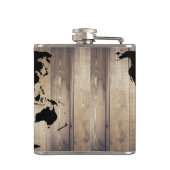 Schwarze Weltkarte Rustikale Holzplanks Flachmann (Rückseite)