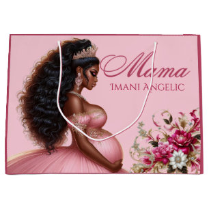 Schwarze werdende Mutter Pink Gold Royal Babyparty Große Geschenktüte