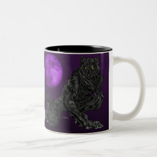 Schwarze Werwolf-Lykanthrop-Dunkelfantasie-Kunst Zweifarbige Tasse