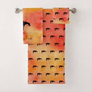 Schwarze Western-PferdeSilhouette auf Watercolor Badhandtuch Set