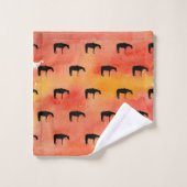 Schwarze Western-PferdeSilhouette auf Watercolor Badhandtuch Set (Waschlappen)