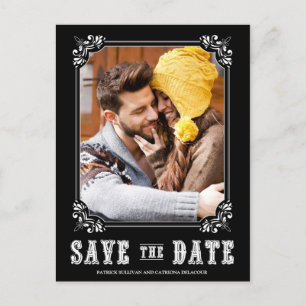 SCHWARZE WESTLICHE TYPOGRAPHIE SAVE THE DATE POSTK ANKÜNDIGUNGSPOSTKARTE