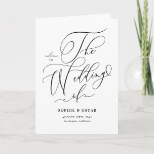 Schwarze Whimsical-Kalligrafie-Hochzeit Programm