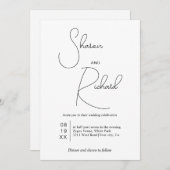 Schwarze whimsikkalligraphie Qr Code weiße Hochzei Einladung (Vorne/Hinten)