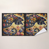 Schwarze Whimsikkatze Abstrakte Blumenmalerei Kuns Badehandtuch (Badehandtuch)