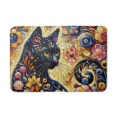 Schwarze Whimsikkatze Abstrakte Blumenmalerei Kuns Badematte (Vorderseite)
